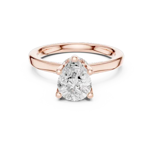 Teardrop Pear Cut Ring with Delicate Under-Halo and Slim High-Polish Band