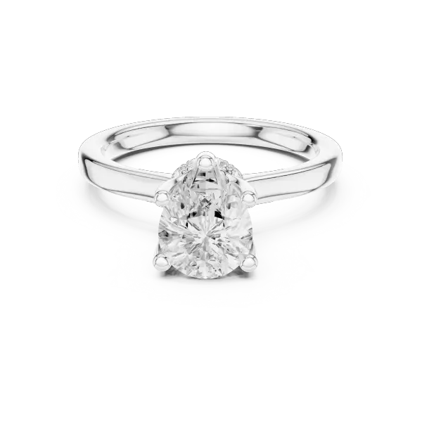 Teardrop Pear Cut Ring with Delicate Under-Halo and Slim High-Polish Band