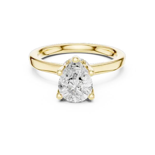 Teardrop Pear Cut Ring with Delicate Under-Halo and Slim High-Polish Band