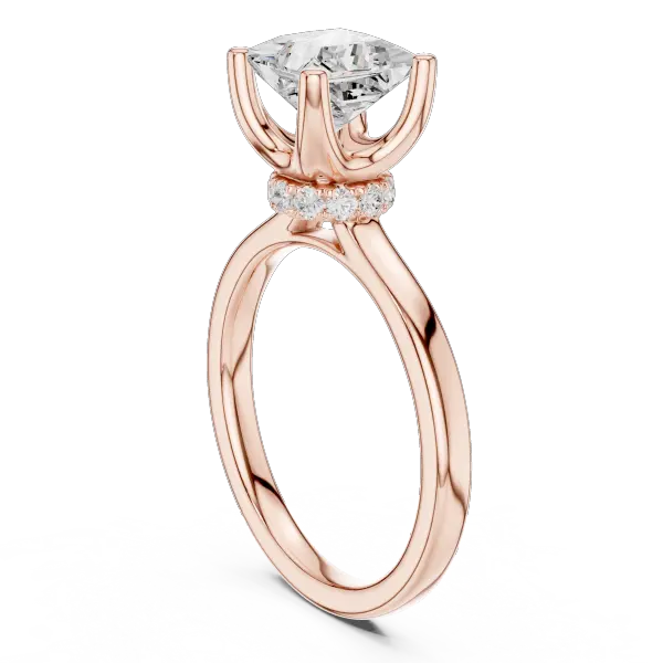 18K White Gold Square Princess Cut Ring with Delicate Under-Halo and Slim High-Polish Band