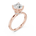 18K White Gold Square Princess Cut Ring with Delicate Under-Halo and Slim High-Polish Band