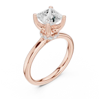 18K White Gold Square Princess Cut Ring with Delicate Under-Halo and Slim High-Polish Band