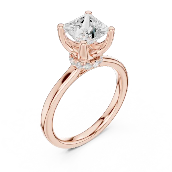 18K White Gold Square Princess Cut Ring with Delicate Under-Halo and Slim High-Polish Band