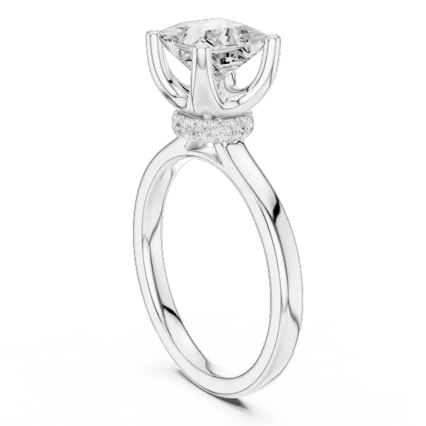 18K White Gold Square Princess Cut Ring with Delicate Under-Halo and Slim High-Polish Band