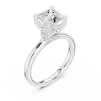 18K White Gold Square Princess Cut Ring with Delicate Under-Halo and Slim High-Polish Band