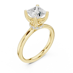 18K White Gold Square Princess Cut Ring with Delicate Under-Halo and Slim High-Polish Band