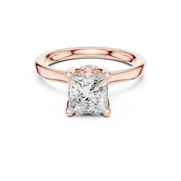 18K White Gold Square Princess Cut Ring with Delicate Under-Halo and Slim High-Polish Band