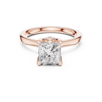 18K White Gold Square Princess Cut Ring with Delicate Under-Halo and Slim High-Polish Band