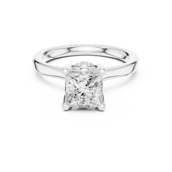 18K White Gold Square Princess Cut Ring with Delicate Under-Halo and Slim High-Polish Band