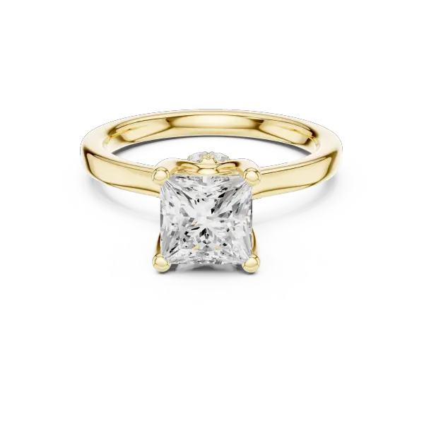 18K White Gold Square Princess Cut Ring with Delicate Under-Halo and Slim High-Polish Band