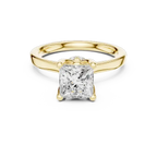 18K White Gold Square Princess Cut Ring with Delicate Under-Halo and Slim High-Polish Band