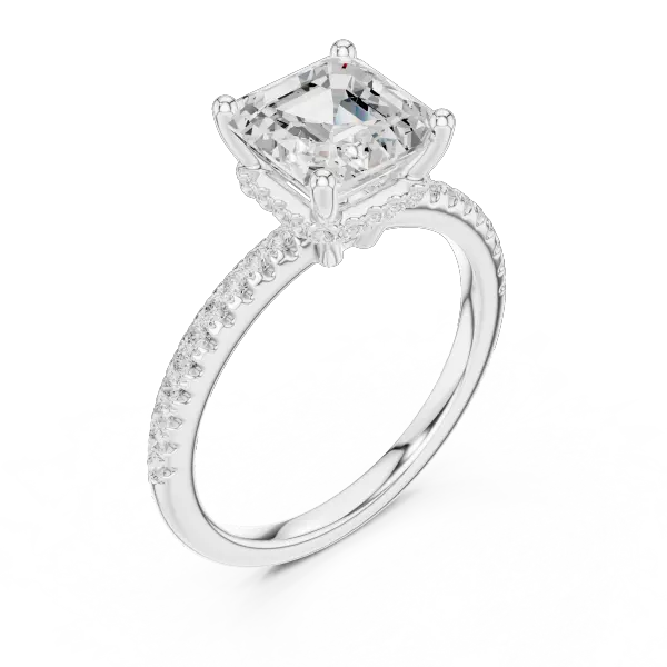 Asscher Shaped Lab Diamond Alternative Ring with Hidden Accents