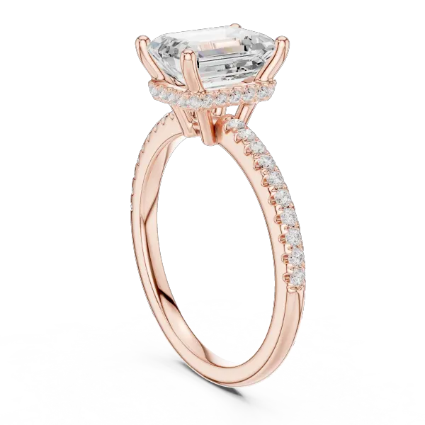 Emerald Shaped Lab Diamond Alternative Ring with Hidden Accents and Diamond-Set Shank