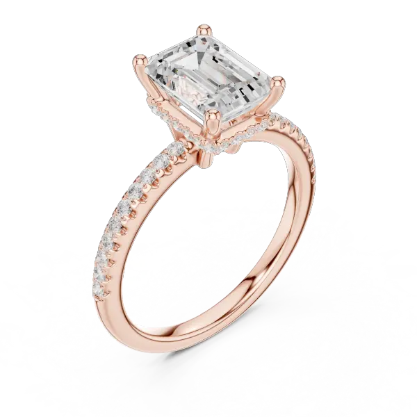 Emerald Shaped Lab Diamond Alternative Ring with Hidden Accents and Diamond-Set Shank