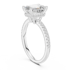 Emerald Shaped Lab Diamond Alternative Ring with Hidden Accents and Diamond-Set Shank
