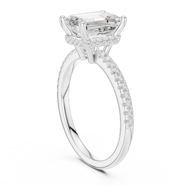 Emerald Shaped Lab Diamond Alternative Ring with Hidden Accents and Diamond-Set Shank