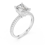 Emerald Shaped Lab Diamond Alternative Ring with Hidden Accents and Diamond-Set Shank