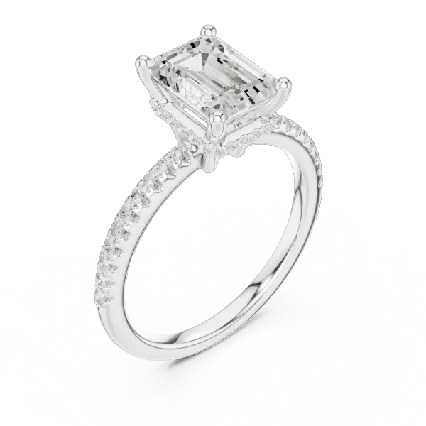 Emerald Shaped Lab Diamond Alternative Ring with Hidden Accents and Diamond-Set Shank