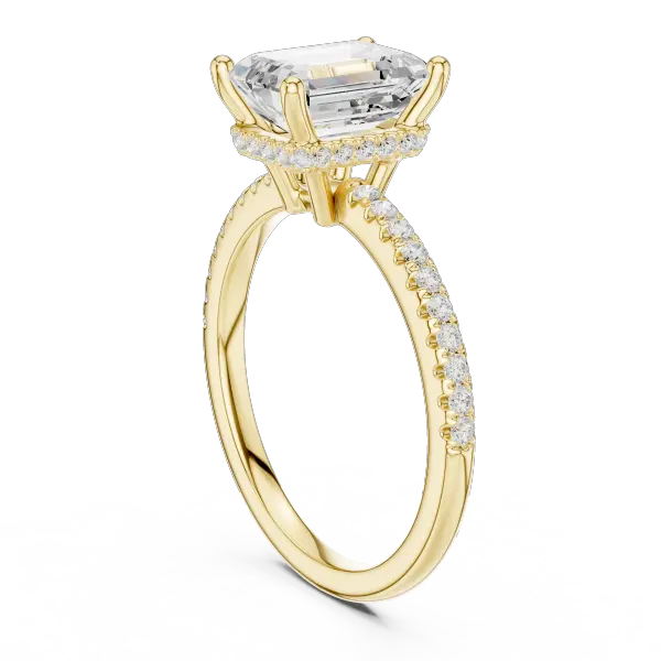 Emerald Shaped Lab Diamond Alternative Ring with Hidden Accents and Diamond-Set Shank