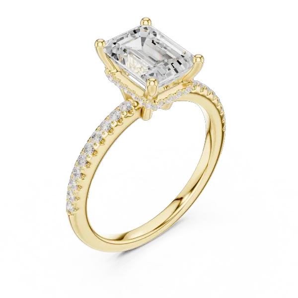 Emerald Shaped Lab Diamond Alternative Ring with Hidden Accents and Diamond-Set Shank