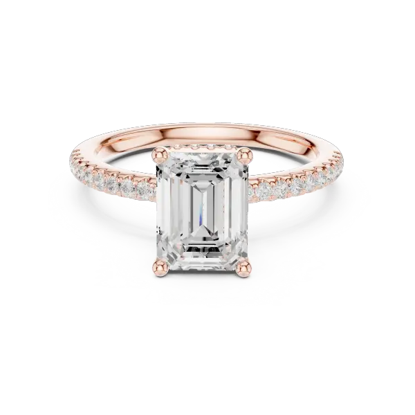 Emerald Shaped Lab Diamond Alternative Ring with Hidden Accents and Diamond-Set Shank
