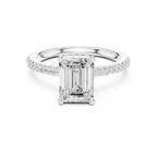Emerald Shaped Lab Diamond Alternative Ring with Hidden Accents and Diamond-Set Shank