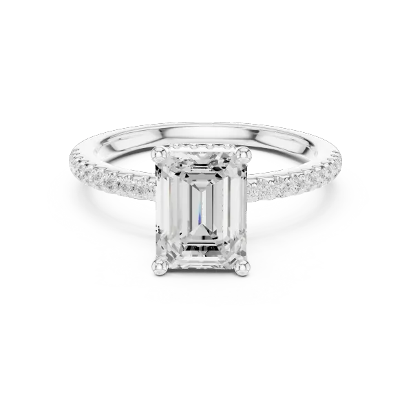Emerald Shaped Lab Diamond Alternative Ring with Hidden Accents and Diamond-Set Shank