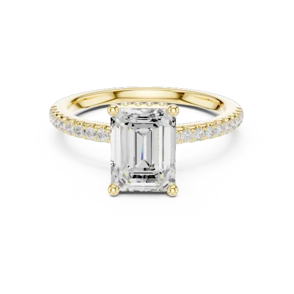 Emerald Shaped Lab Diamond Alternative Ring with Hidden Accents and Diamond-Set Shank