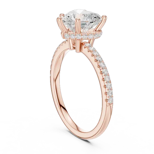 Romantic Heart Cut Ring with Delicate Under-Halo and Sparkling Pave Diamond Band