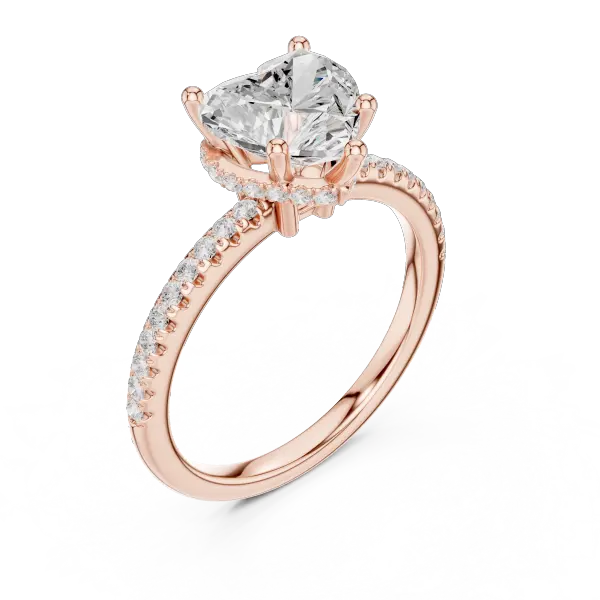 Romantic Heart Cut Ring with Delicate Under-Halo and Sparkling Pave Diamond Band