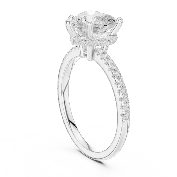 Romantic Heart Cut Ring with Delicate Under-Halo and Sparkling Pave Diamond Band