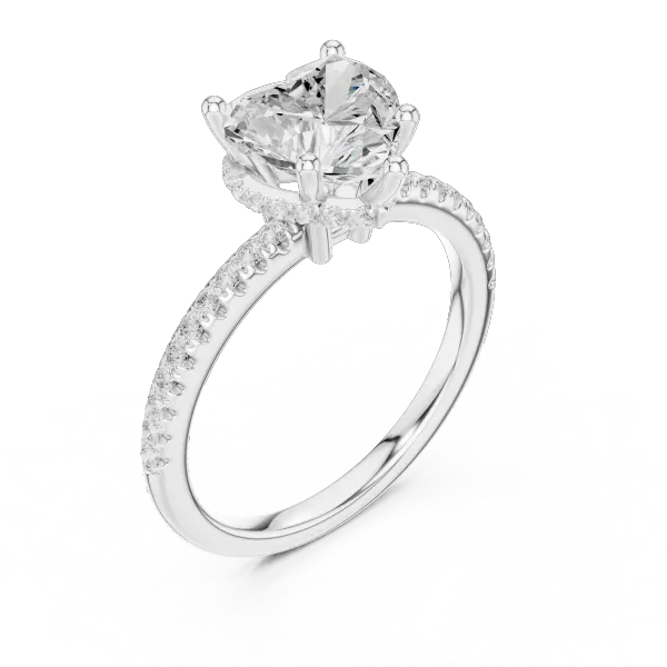 Romantic Heart Cut Ring with Delicate Under-Halo and Sparkling Pave Diamond Band
