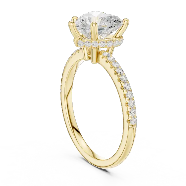 Romantic Heart Cut Ring with Delicate Under-Halo and Sparkling Pave Diamond Band