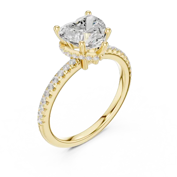 Romantic Heart Cut Ring with Delicate Under-Halo and Sparkling Pave Diamond Band