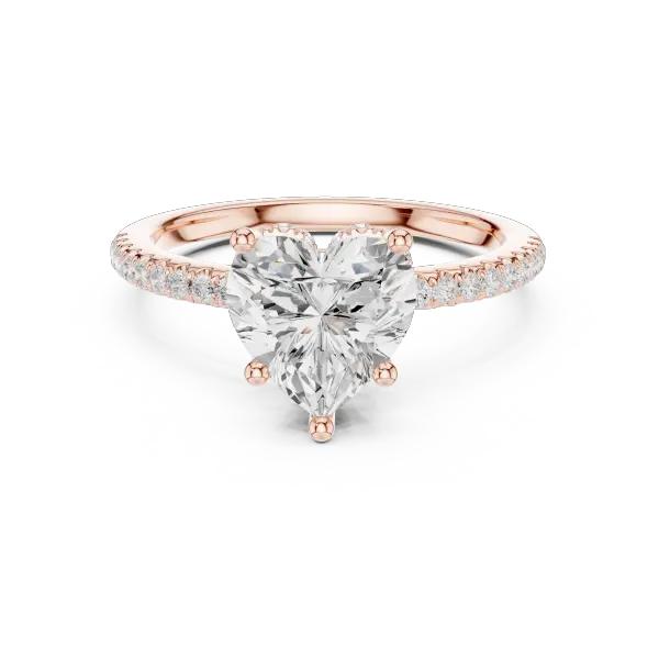 Romantic Heart Cut Ring with Delicate Under-Halo and Sparkling Pave Diamond Band