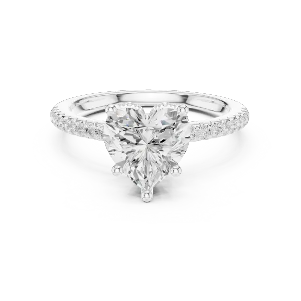 Romantic Heart Cut Ring with Delicate Under-Halo and Sparkling Pave Diamond Band