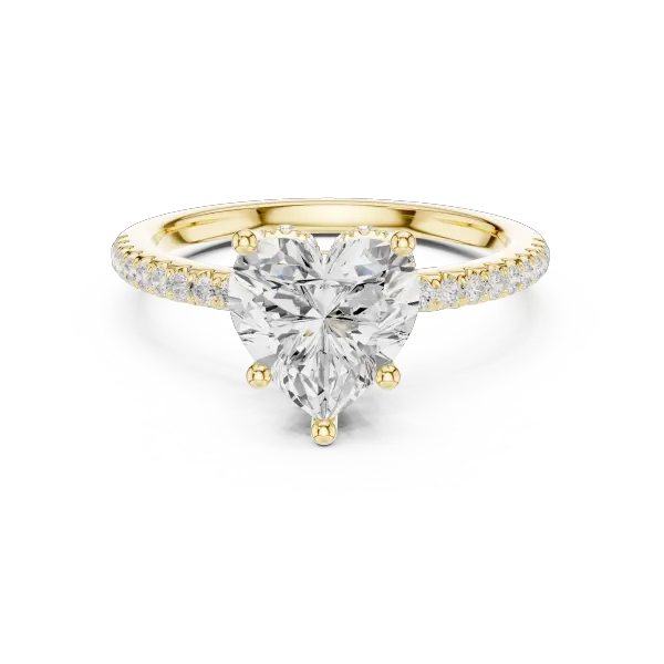 Romantic Heart Cut Ring with Delicate Under-Halo and Sparkling Pave Diamond Band