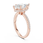 Elongated Marquise Cut Ring with Delicate Under-Halo and Sparkling Pave Diamond Band