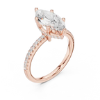 Elongated Marquise Cut Ring with Delicate Under-Halo and Sparkling Pave Diamond Band