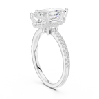 Elongated Marquise Cut Ring with Delicate Under-Halo and Sparkling Pave Diamond Band