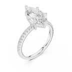 Elongated Marquise Cut Ring with Delicate Under-Halo and Sparkling Pave Diamond Band