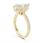 Elongated Marquise Cut Ring with Delicate Under-Halo and Sparkling Pave Diamond Band