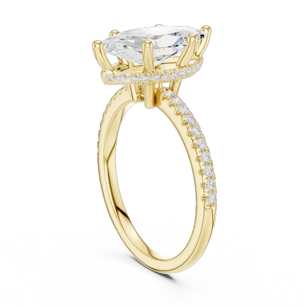 Elongated Marquise Cut Ring with Delicate Under-Halo and Sparkling Pave Diamond Band