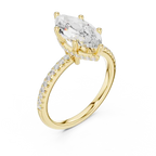 Elongated Marquise Cut Ring with Delicate Under-Halo and Sparkling Pave Diamond Band