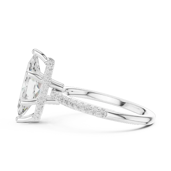 Elongated Marquise Cut Ring with Delicate Under-Halo and Sparkling Pave Diamond Band