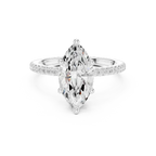 Elongated Marquise Cut Ring with Delicate Under-Halo and Sparkling Pave Diamond Band
