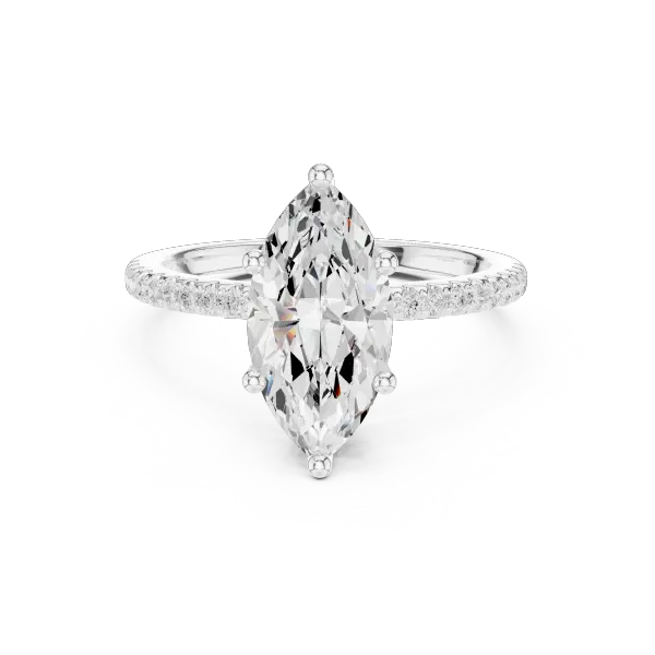 Elongated Marquise Cut Ring with Delicate Under-Halo and Sparkling Pave Diamond Band