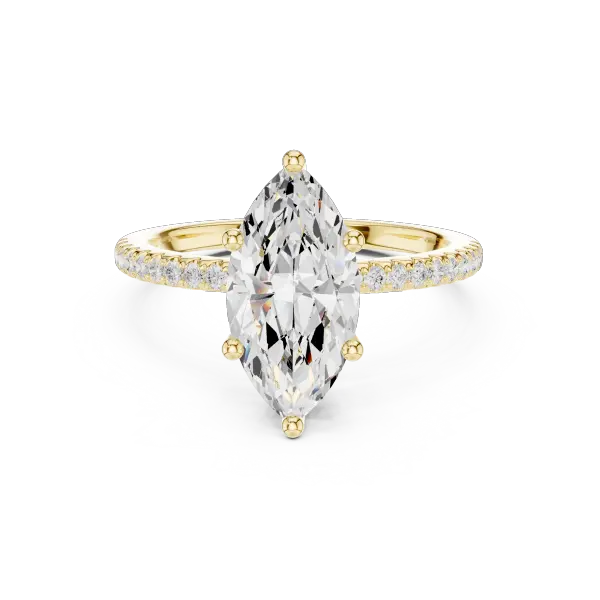Elongated Marquise Cut Ring with Delicate Under-Halo and Sparkling Pave Diamond Band