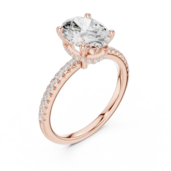 Oval Shaped Lab Diamond Alternative Ring with Hidden Accents and Diamond-Set Shank