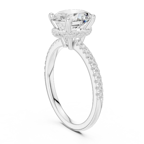 Oval Shaped Lab Diamond Alternative Ring with Hidden Accents and Diamond-Set Shank